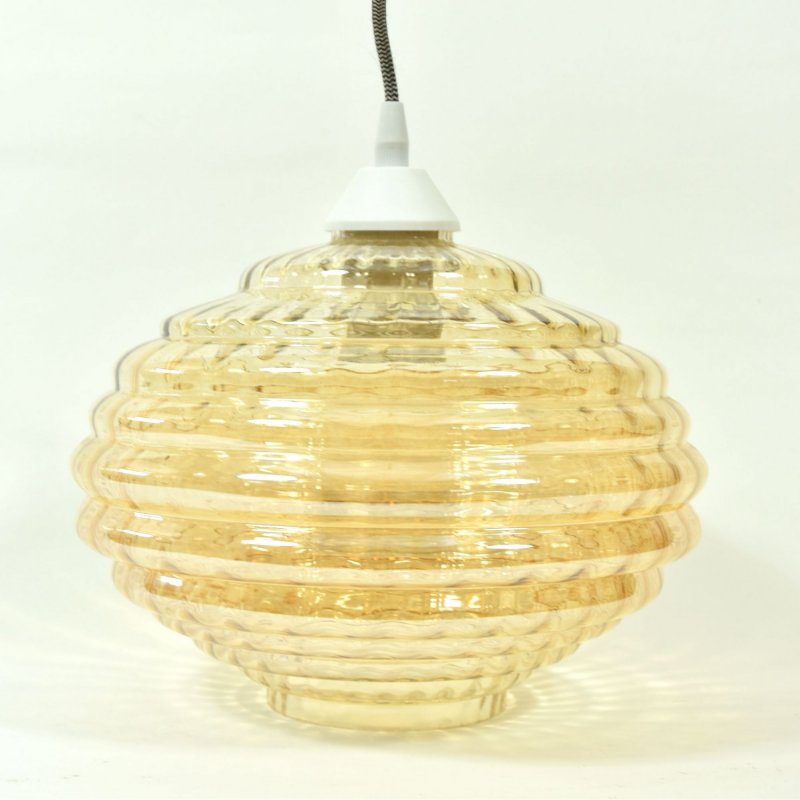 1970s pendant with lampshade in amber glass