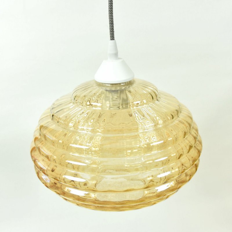 1970s pendant with lampshade in amber glass