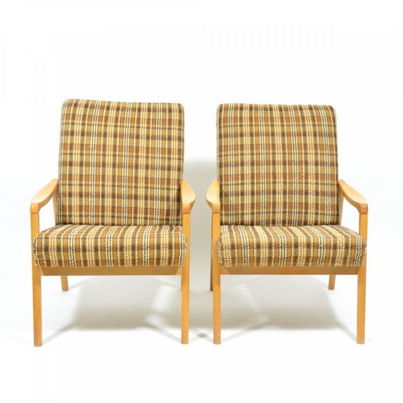 Set of two simple checked armchairs
