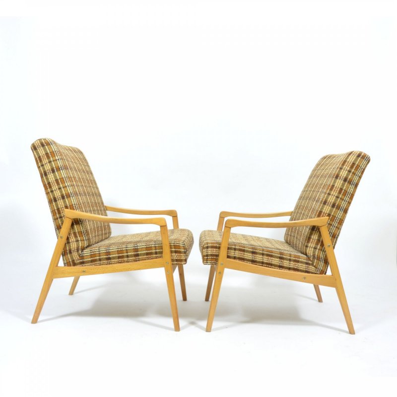 Set of two simple checked armchairs