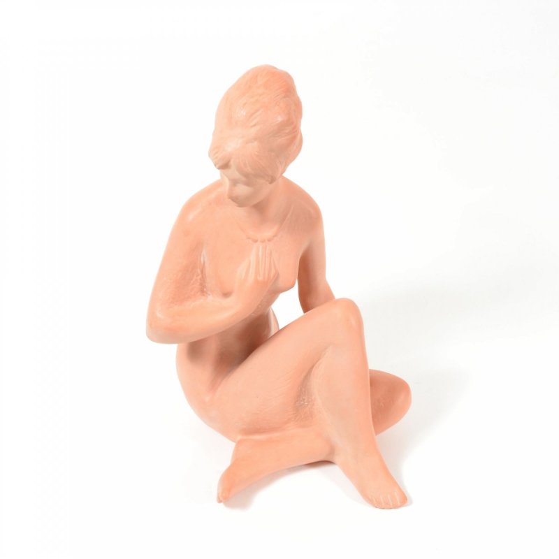 Vintage Pottery Sitting Women Statue