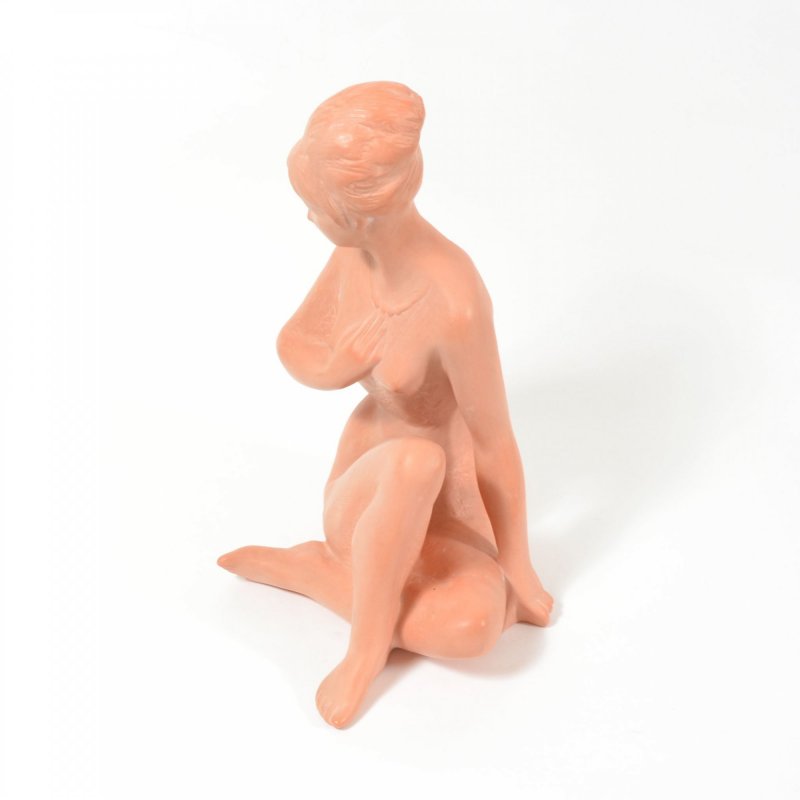 Vintage Pottery Sitting Women Statue