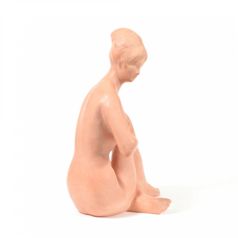 Vintage Pottery Sitting Women Statue