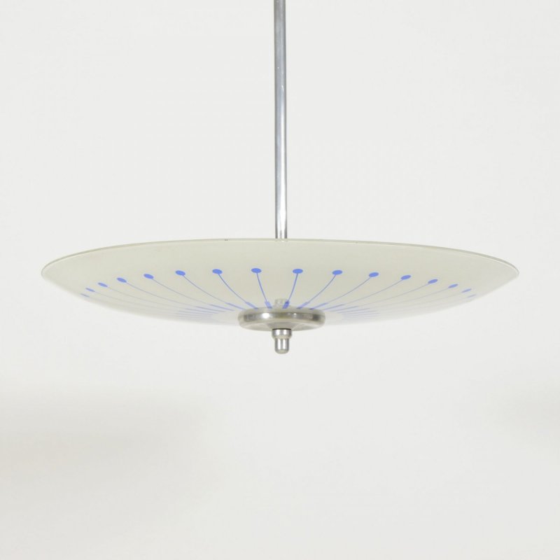 Glass plate light with blue decor