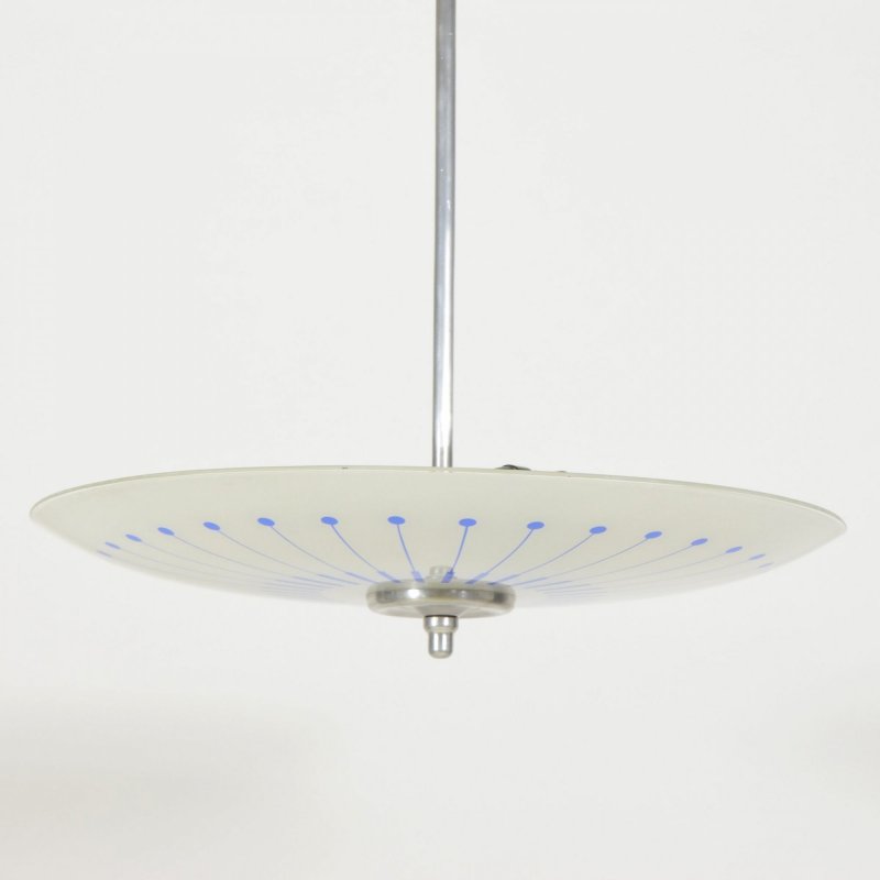 Glass plate light with blue decor