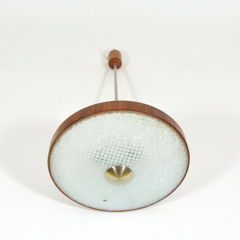 Midcentury ceiling light with wooden rim